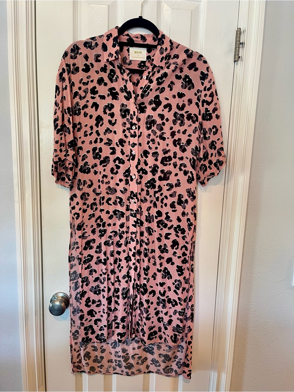Anthropologie Pink and Black Leopard Print High-Low Dress